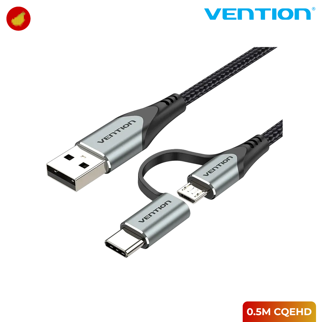 Vention 2-in-1 USB 2.0 A Male to Micro-B and USB-C Male Cable - 0.5 Meter CQEHD