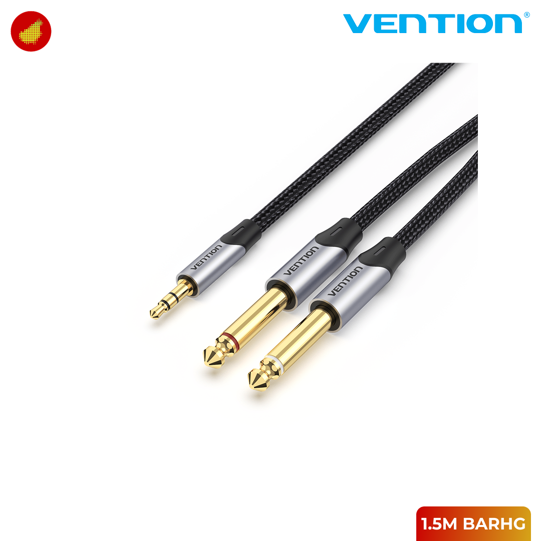Vention Cotton Braided 3.5mm TRS Male to Dual 6.35mm Male Audio Cable - 1.5 Meter BARHG