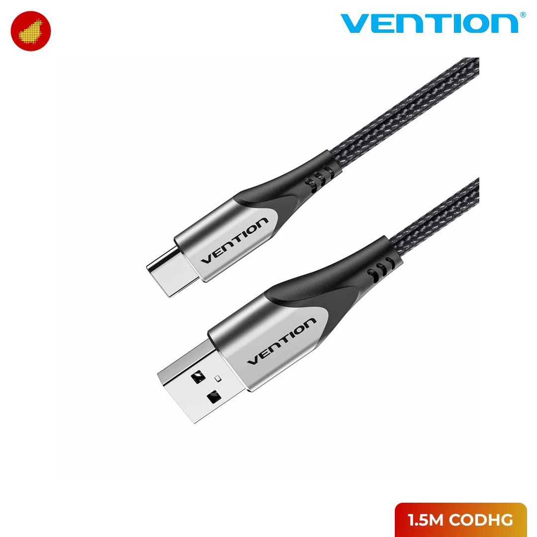 Vention Cotton Braided USB 2.0 A Male to C Male 3A Cable Aluminum Alloy Type - 0.25 Meter CODHC | 0.5 Meter CODHD | 1 Meter CODHF | 1.5 Meter CODHG | 2 Meter CODHH | 3 Meter CODHI