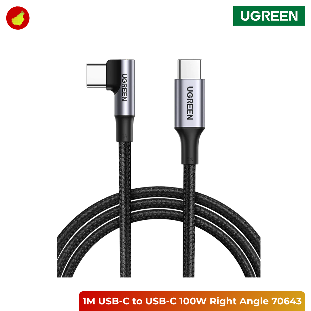 UGREEN 100W Right Angle USB-C Male to USB-C Male Cable - 1 Meter