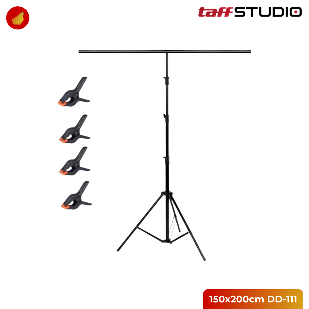 TaffSTUDIO Tripod T-Shape Stand Background with 4 Clamp 150x200cm | 200x200cm | 200x260cm