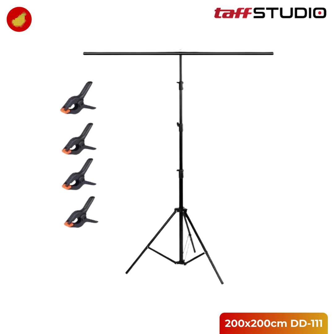 TaffSTUDIO Tripod T-Shape Stand Background with 4 Clamp 150x200cm | 200x200cm | 200x260cm