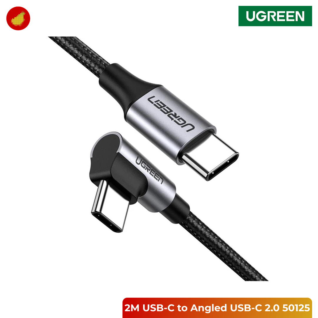 UGREEN USB-C to Angled USB-C 2.0 60W PD Cable - 2 Meter 50125
