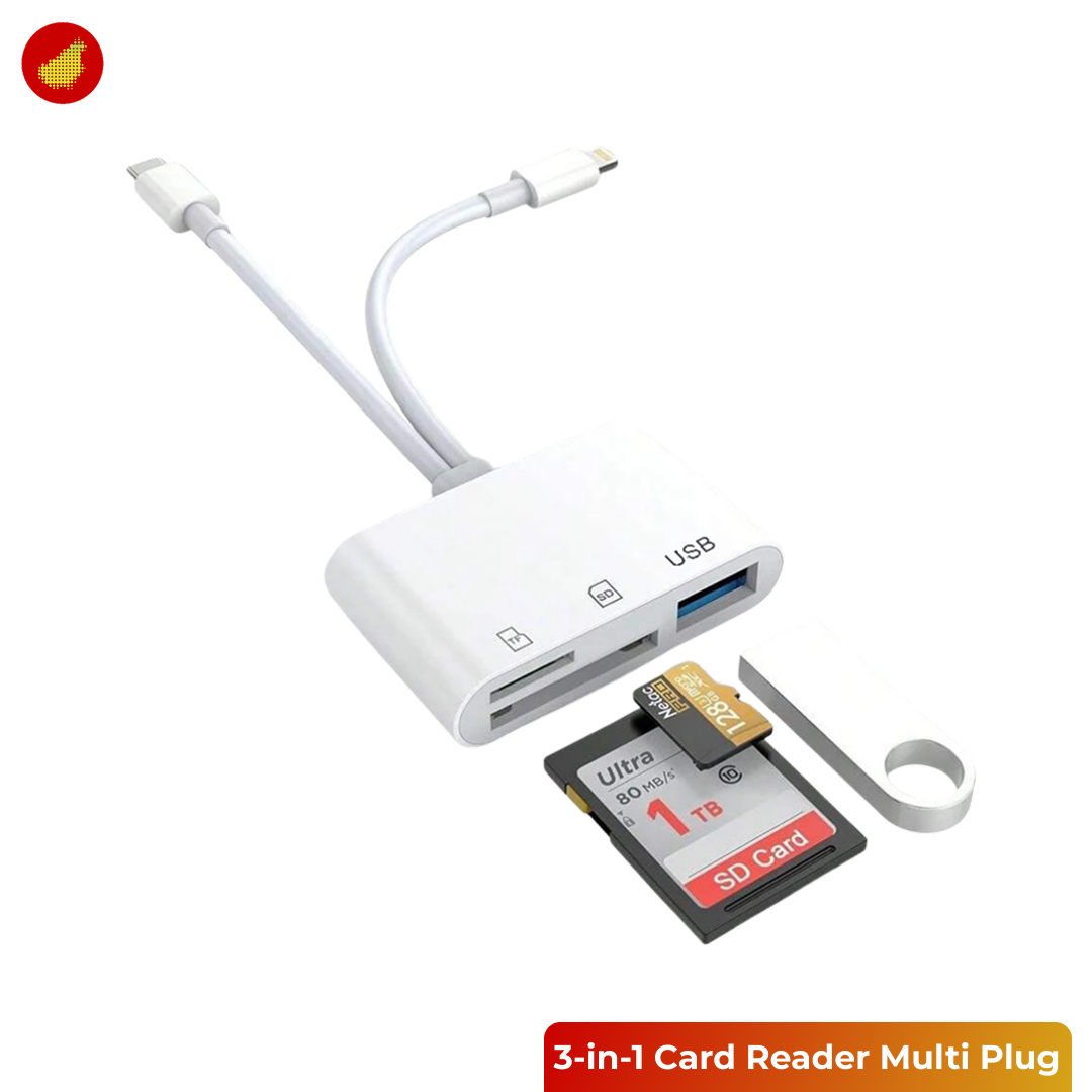 Poru Card Reader Multi Plug 3-in-1 USB MicroSD TF Card - INU182