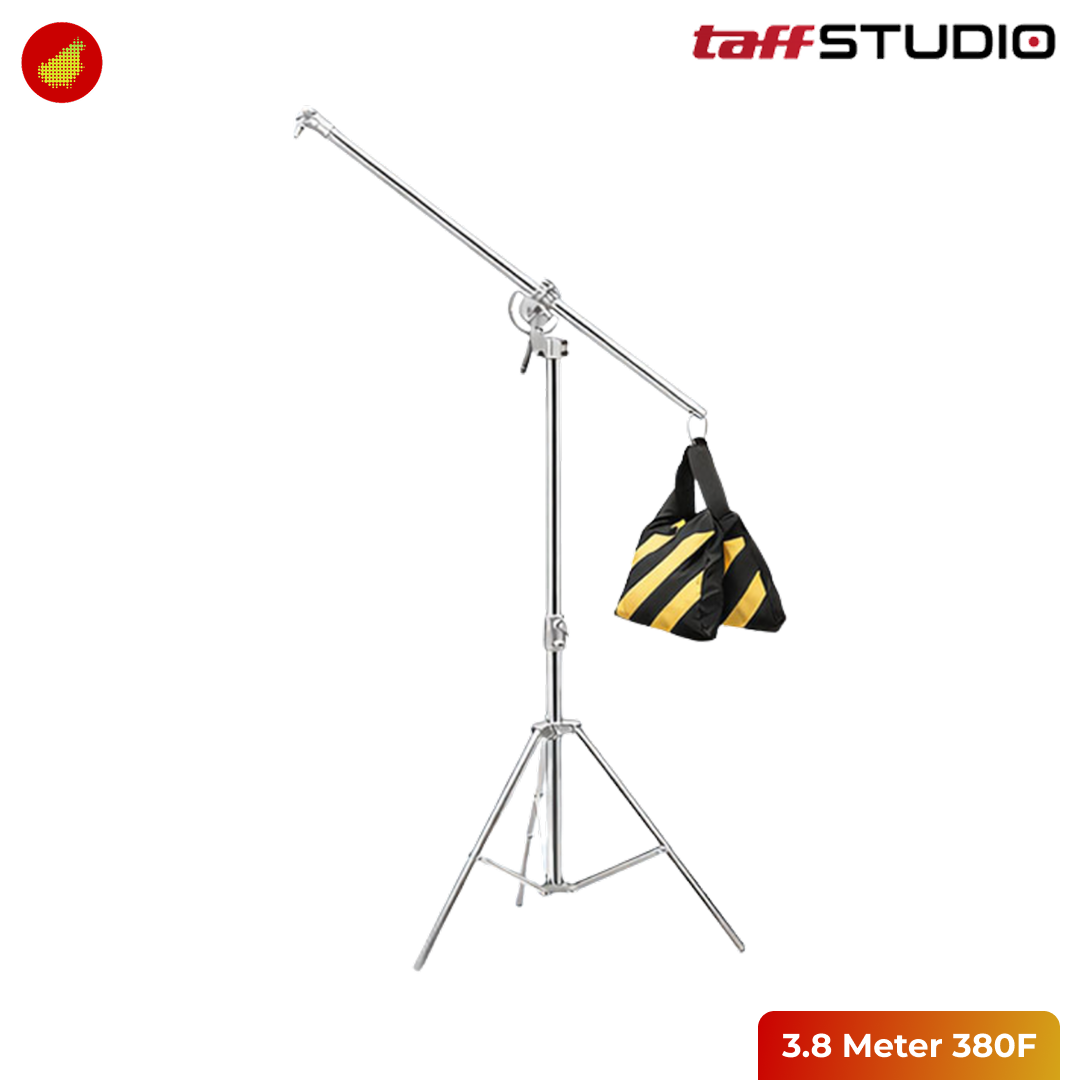 TaffSTUDIO Tripod Light Stand Studio Heavy Duty with Boom Arm - 3.8 Meter 380F