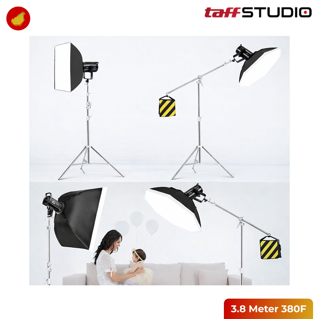 TaffSTUDIO Tripod Light Stand Studio Heavy Duty with Boom Arm - 3.8 Meter 380F