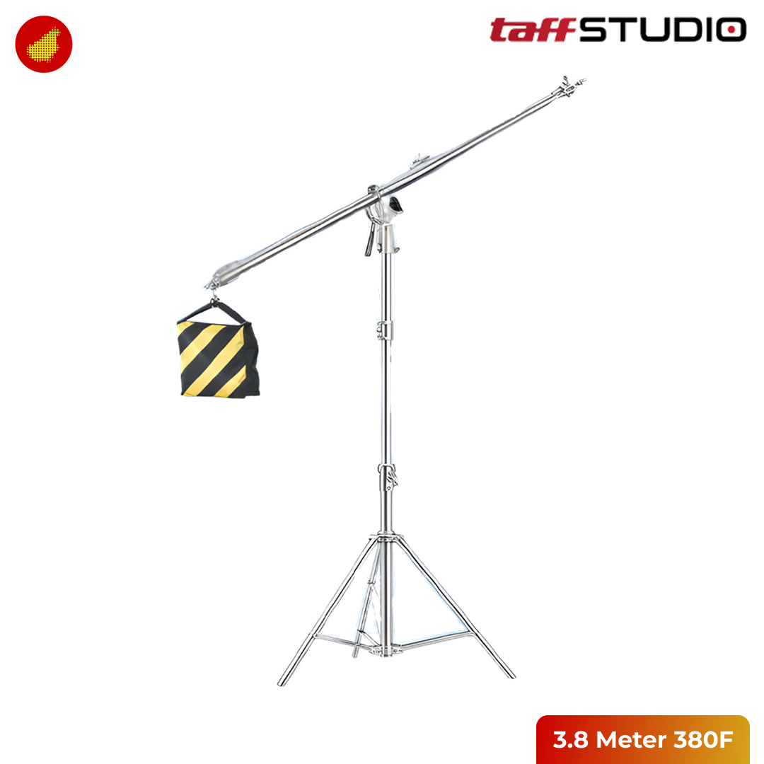 TaffSTUDIO Tripod Light Stand Studio Heavy Duty with Boom Arm - 3.8 Meter 380F