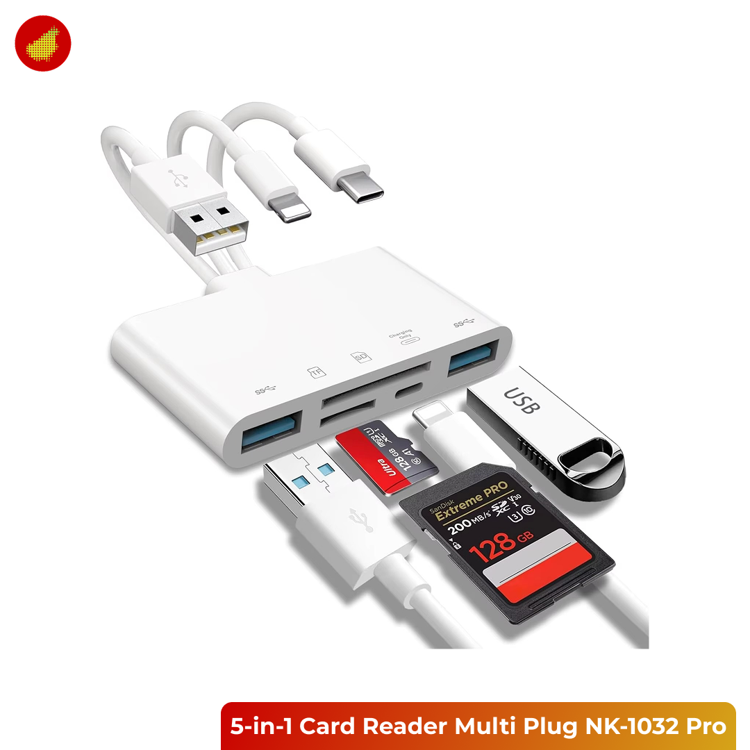 GOODSKY 5-in-1 Card Reader Multi Plug MicroSD USB Type C Charging Port - NK-1032 Pro