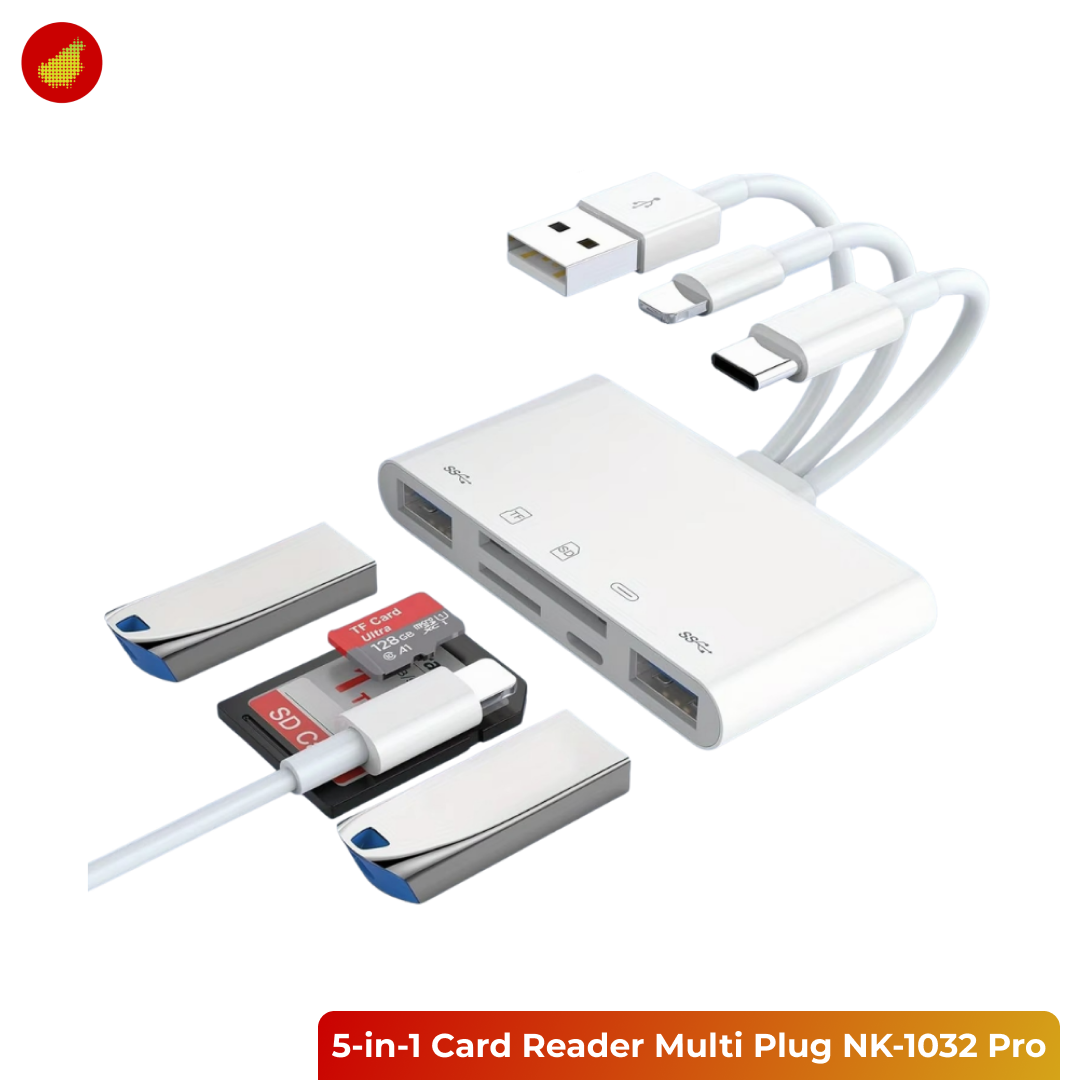 GOODSKY 5-in-1 Card Reader Multi Plug MicroSD USB Type C Charging Port - NK-1032 Pro