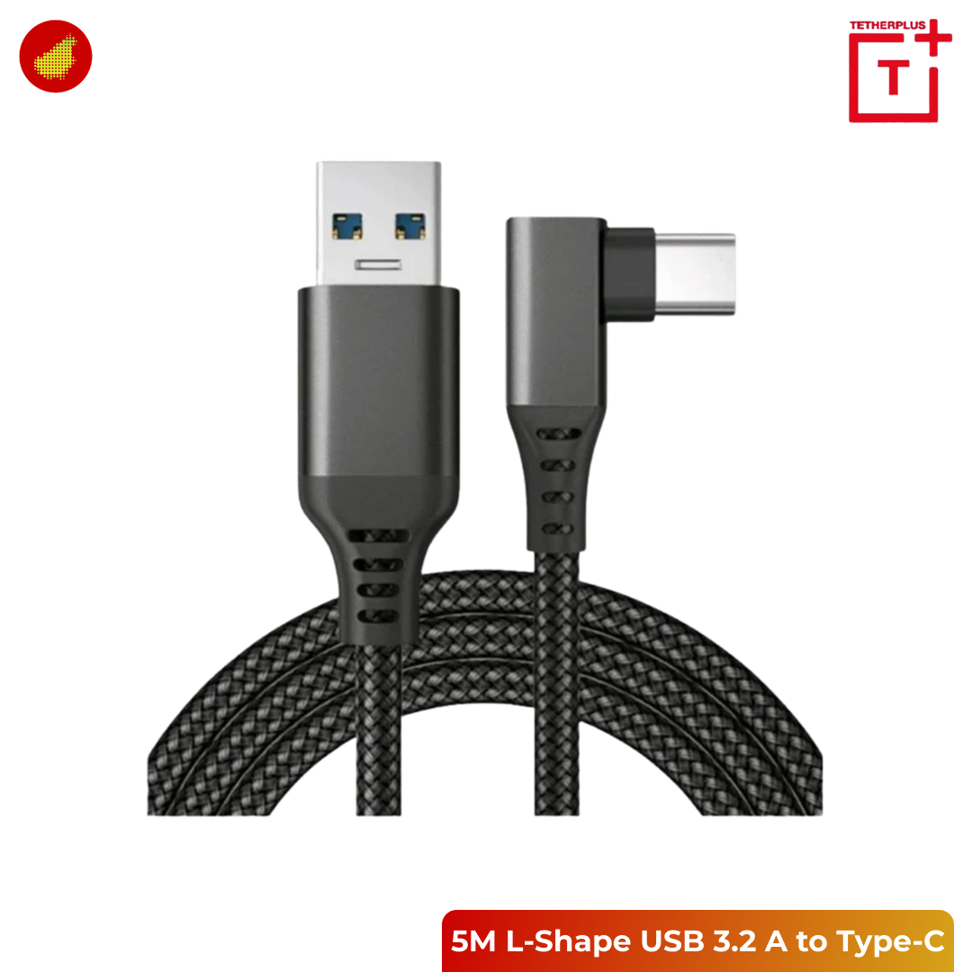 TetherPlus L-Shape USB 3.2 A to Type-C VR Cable - 5 Meter