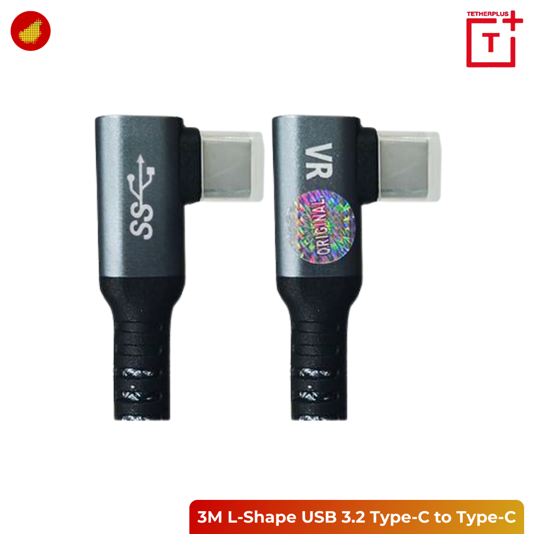 TetherPlus L-Shape USB 3.2 Type-C to Type-C VR2 Cable - 3 Meter | 5 Meter