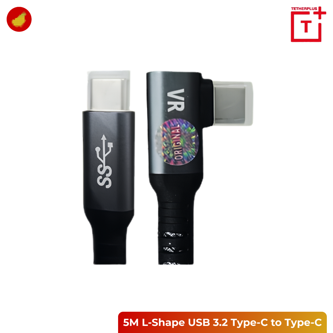 TetherPlus L-Shape USB 3.2 Type-C to Type-C VR1 Cable - 5 Meter