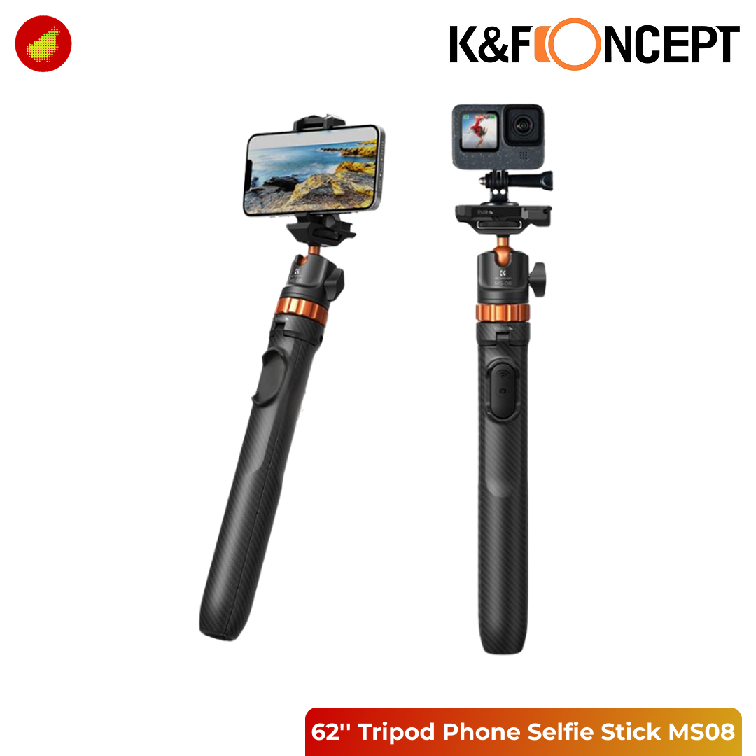 K&F Concept 62''/1.58m Tripod Phone Selfie Stick with Bluetooth Remote Control and Adapter MS08 - KF09.127