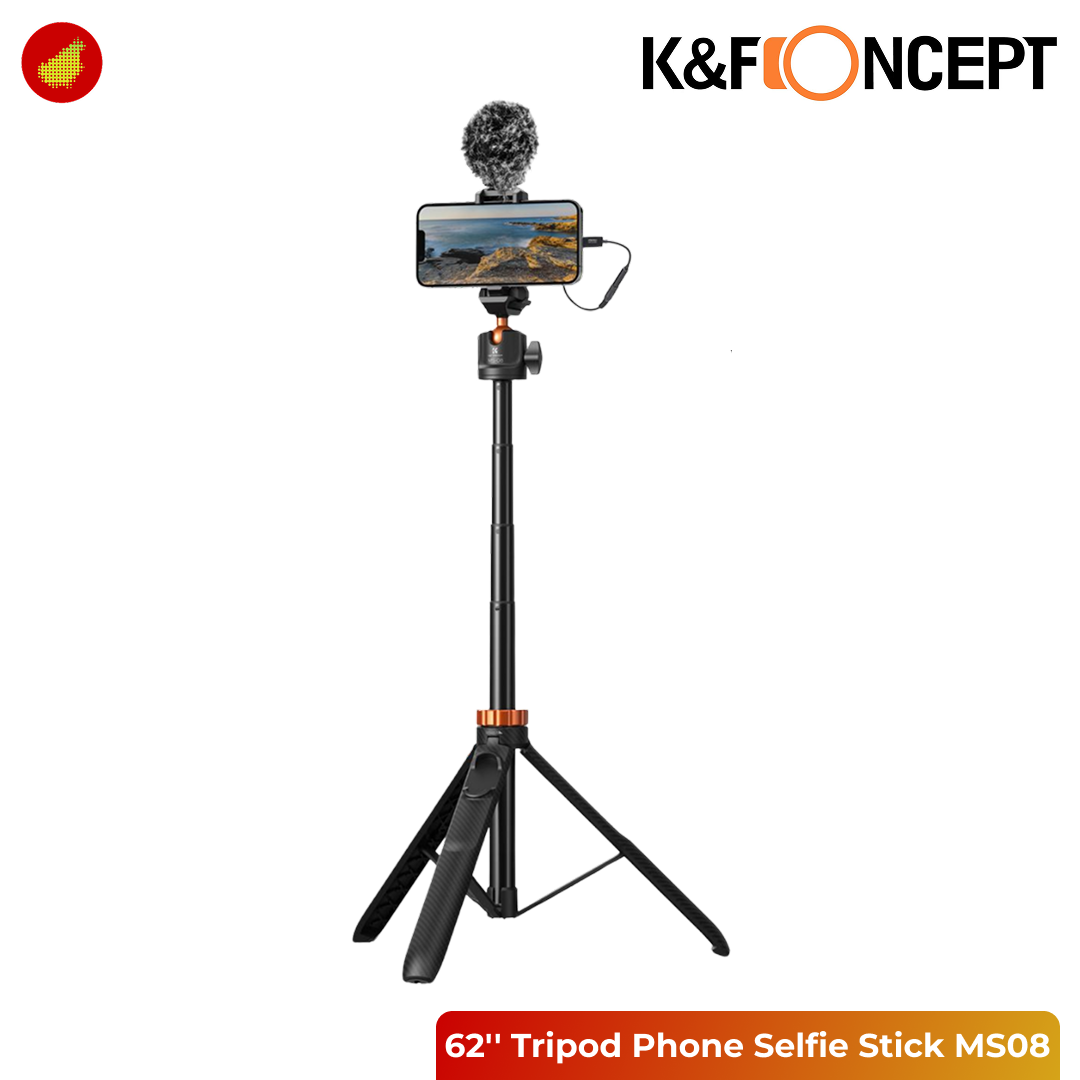 K&F Concept 62''/1.58m Tripod Phone Selfie Stick with Bluetooth Remote Control and Adapter MS08 - KF09.127