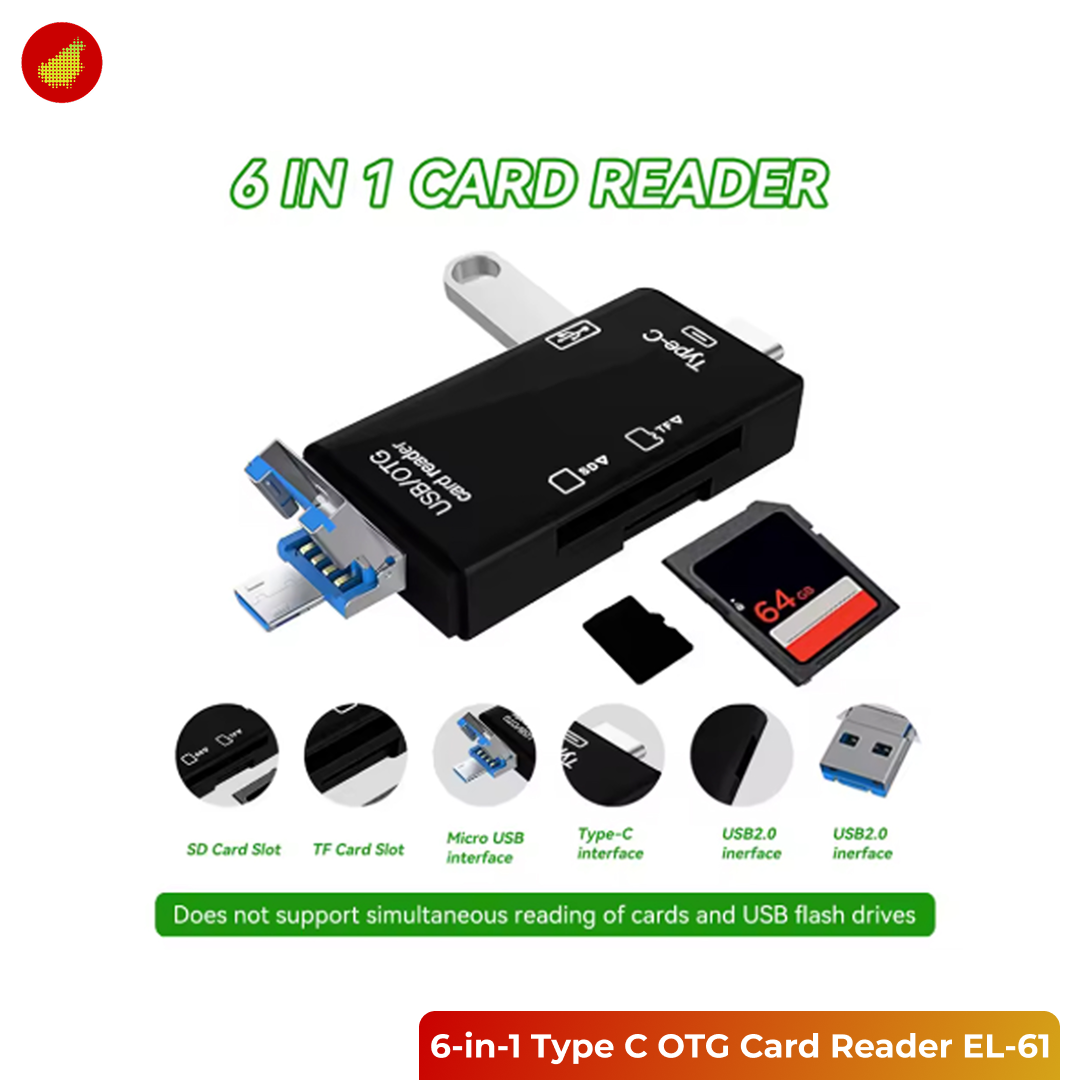 Elough 6-in-1 Type C Micro USB 3.0 OTG Card Reader - EL-61