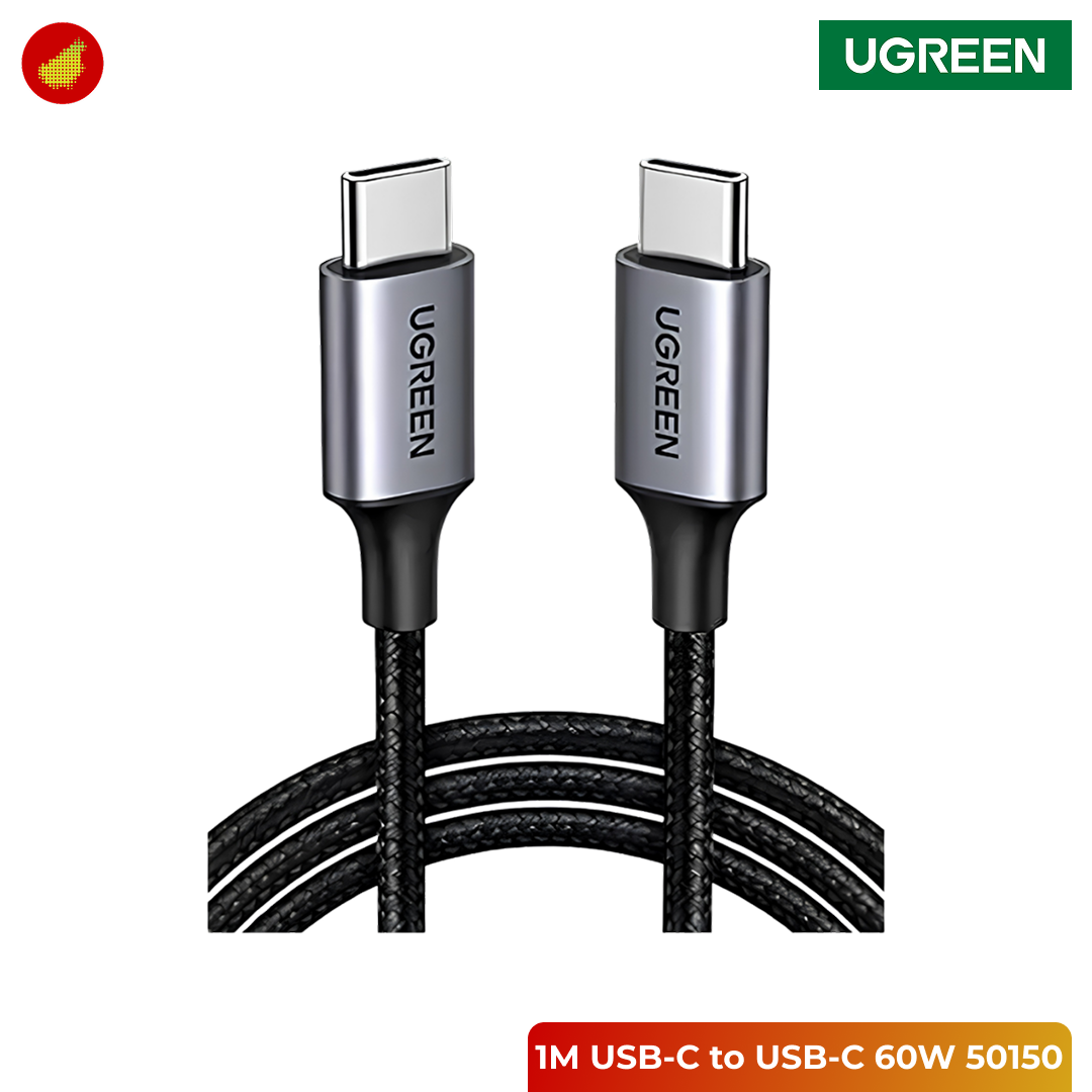 UGREEN USB-C to USB-C 60W Nylon Braided Cable Black - 1 Meter 50150