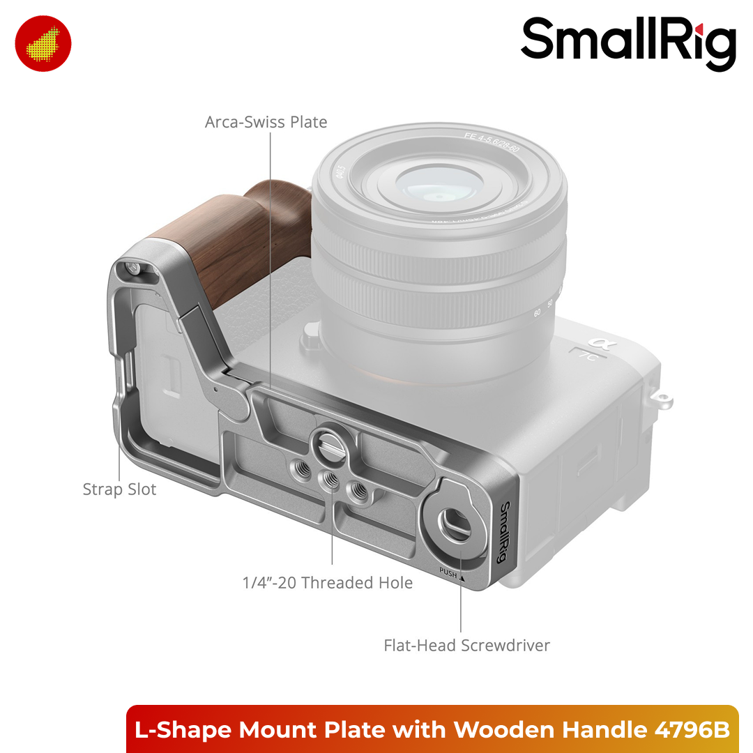 SmallRig L-Shape Mount Plate with Wooden Handle for Sony Alpha 7C II/Alpha 7CR