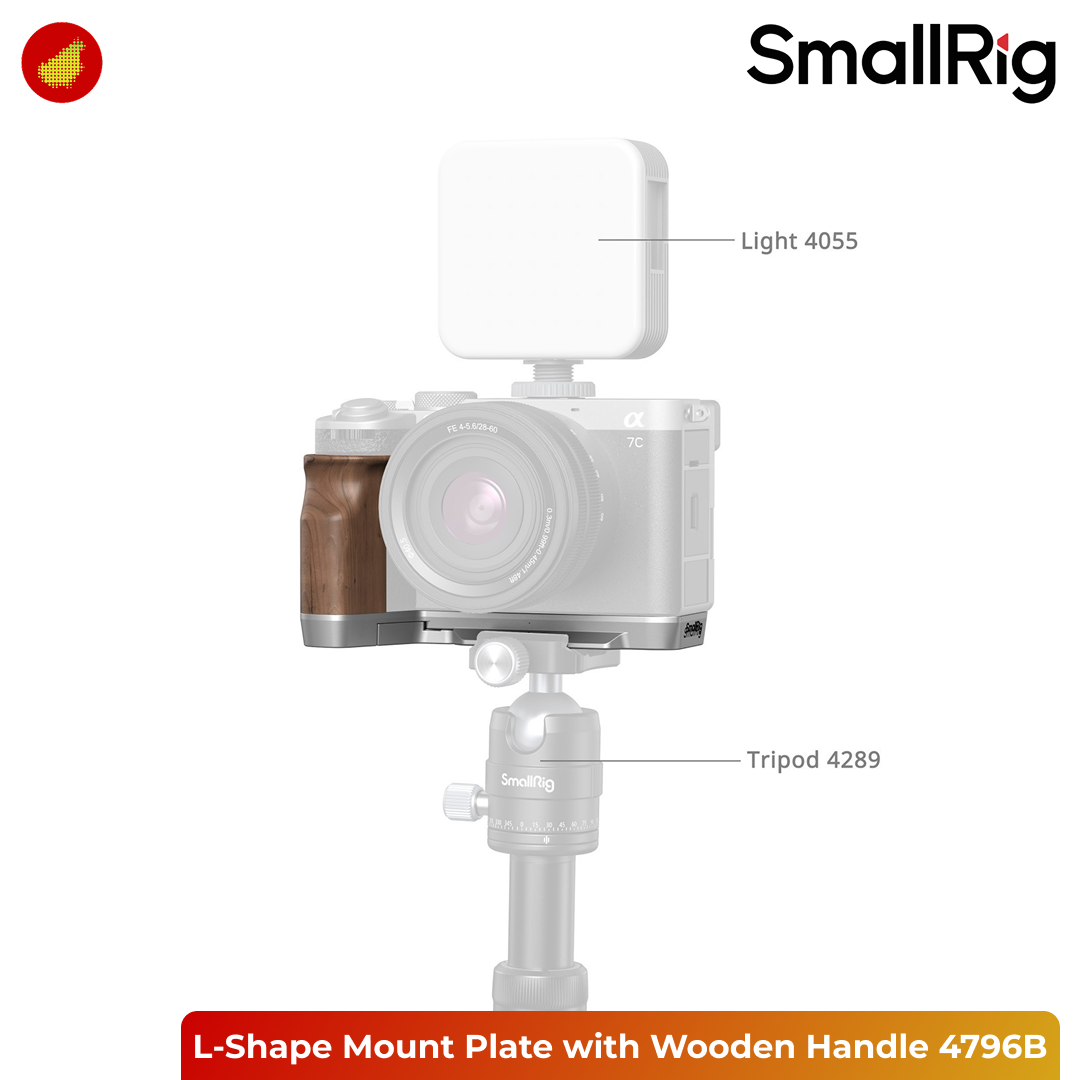 SmallRig L-Shape Mount Plate with Wooden Handle for Sony Alpha 7C II/Alpha 7CR