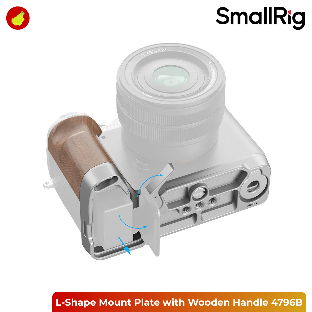 SmallRig L-Shape Mount Plate with Wooden Handle for Sony Alpha 7C II/Alpha 7CR