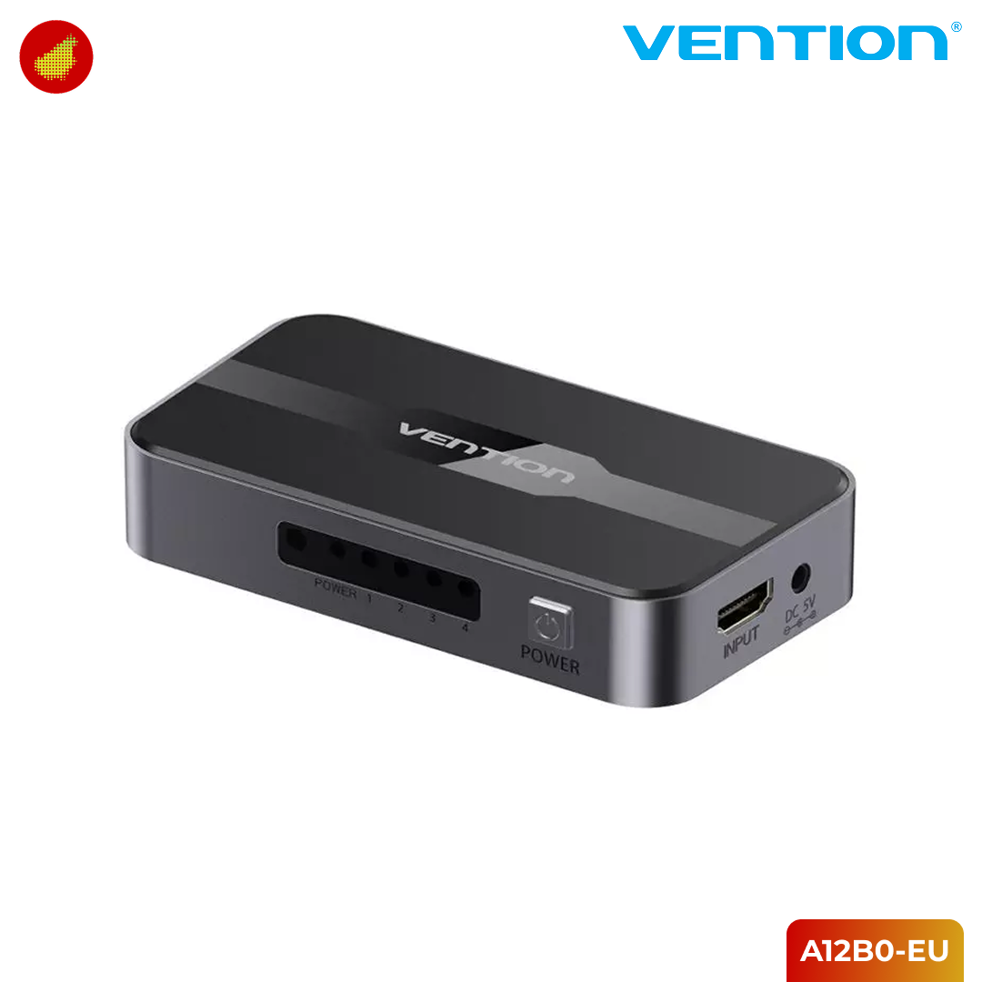Vention 1 In 4 Out HDMI Splitter Black Aluminum Alloy Type EU Standard