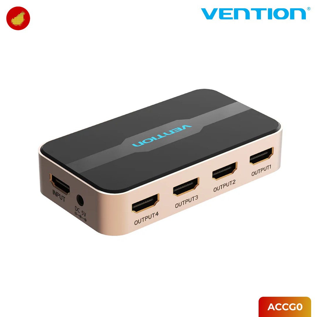 Vention 1 In 4 Out HDMI Splitter 4K@30Hz Gold Aluminum Alloy Type EU Standard