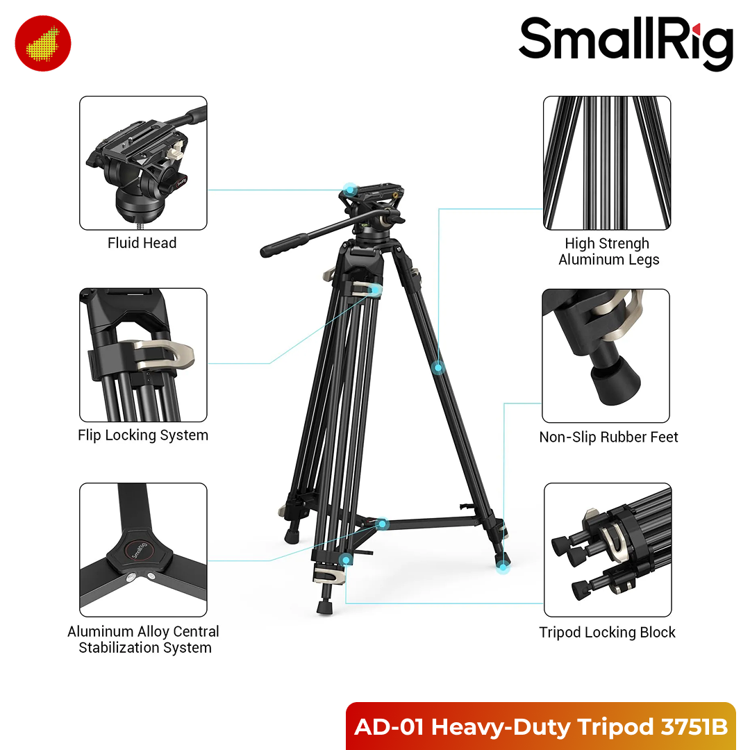 SmallRig AD-01 Heavy-Duty Tripod with Fluid Head for Video - 3751B