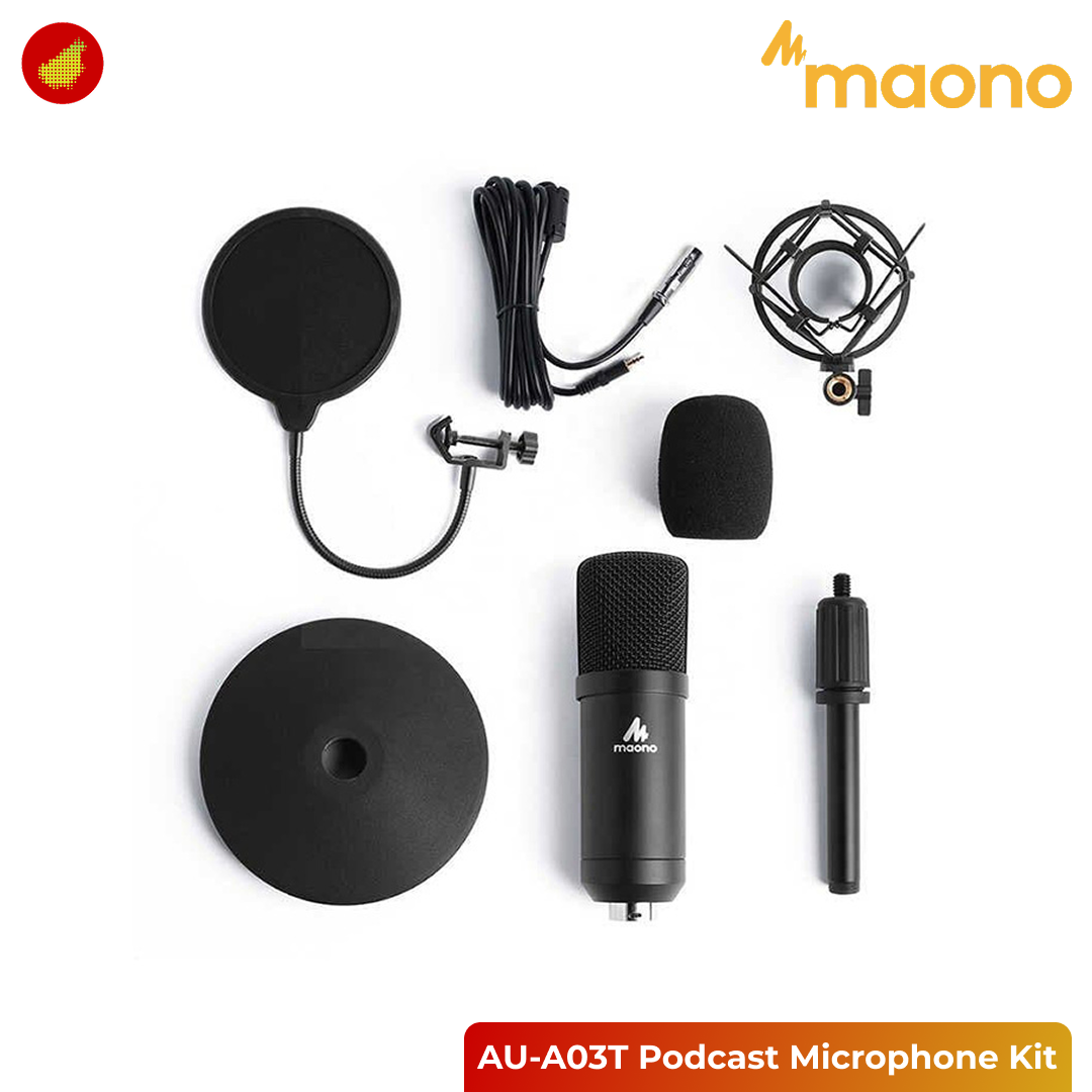 MAONO Podcast Package Maonocaster Lite AU-AM200 Portable Podcast with 2 Pcs AU-MH601 Studio Monitoring Headphone and 2 Pcs AU-A03T Podcast Microphone Kit