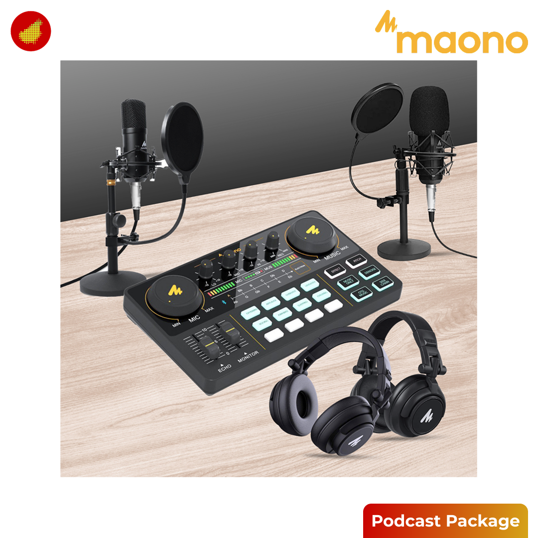 MAONO Podcast Package Maonocaster Lite AU-AM200 Portable Podcast with 2 Pcs AU-MH601 Studio Monitoring Headphone and 2 Pcs AU-A03T Podcast Microphone Kit