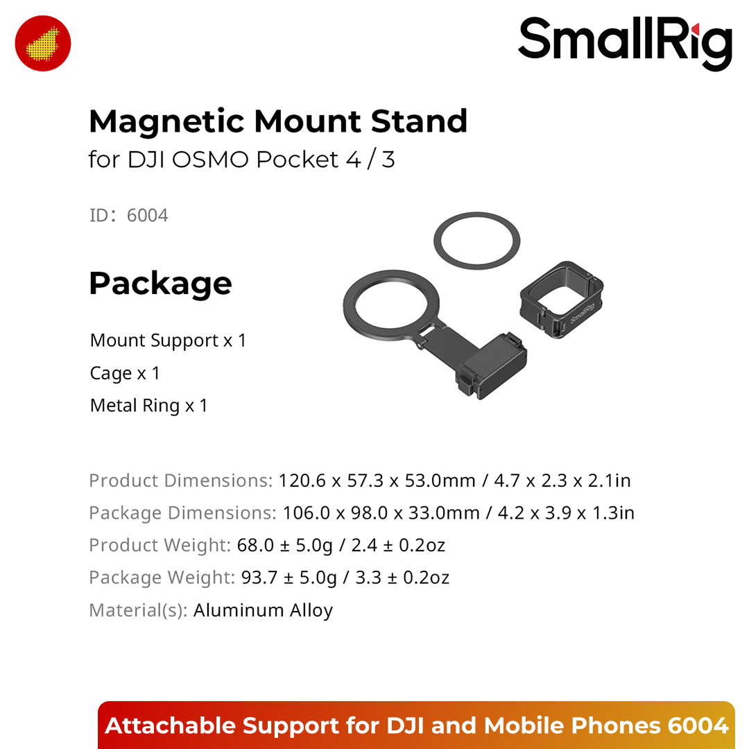 SmallRig Attachable Support for DJI Osmo Pocket 4P / 4 / 3, Xtra Muse, and Mobile Phones - 6004