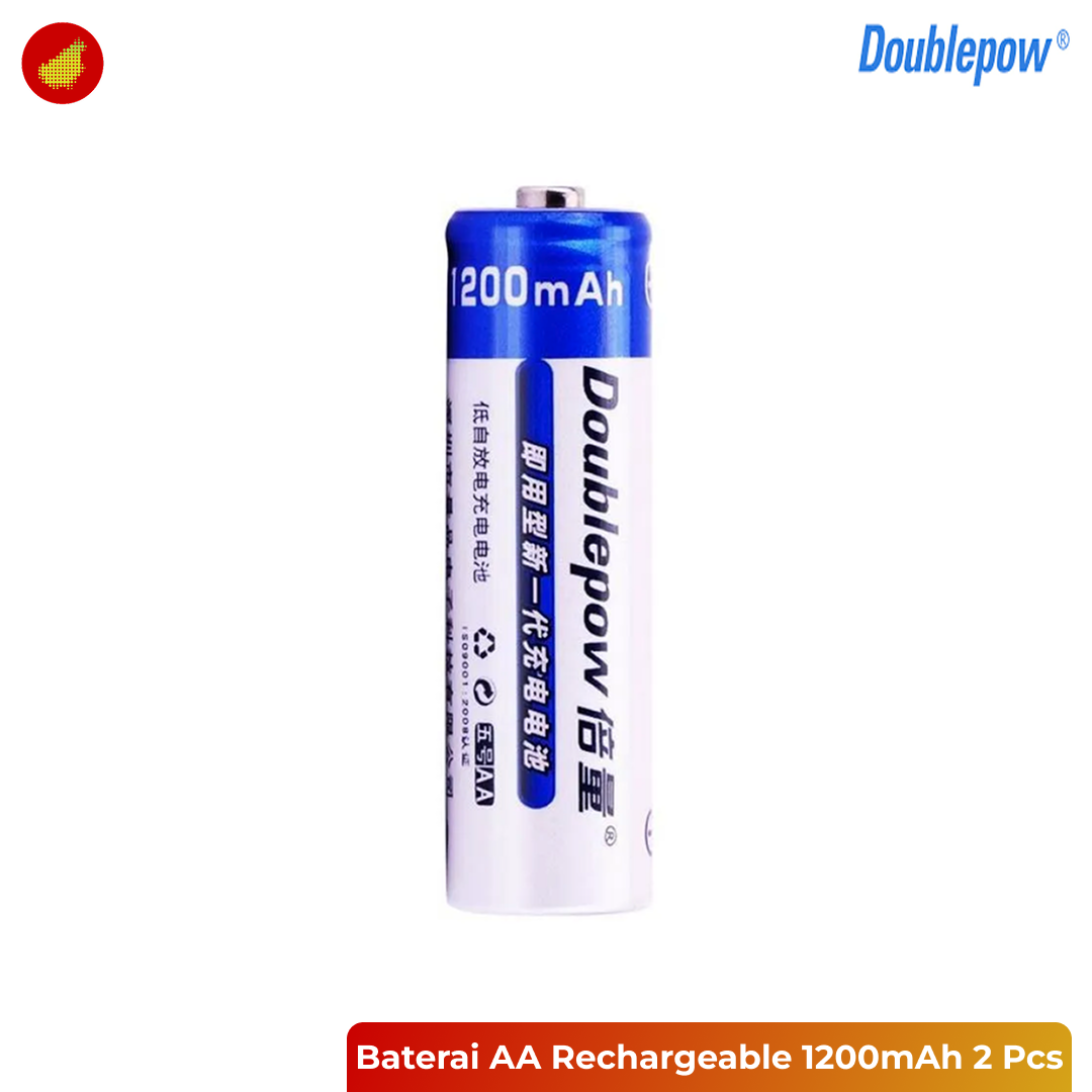 Doublepow Batu Baterai AA Rechargeable NiMH 1200mAh 2 Pcs