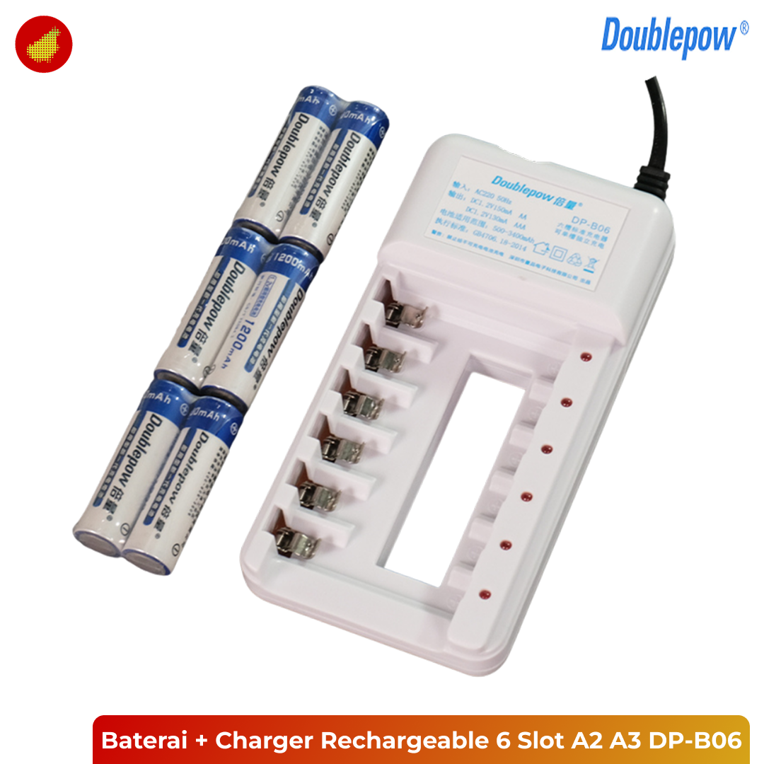 Doublepow Baterai AA 6 Pcs + Charger Rechargeable 6 Slot AA AAA - DP-B06