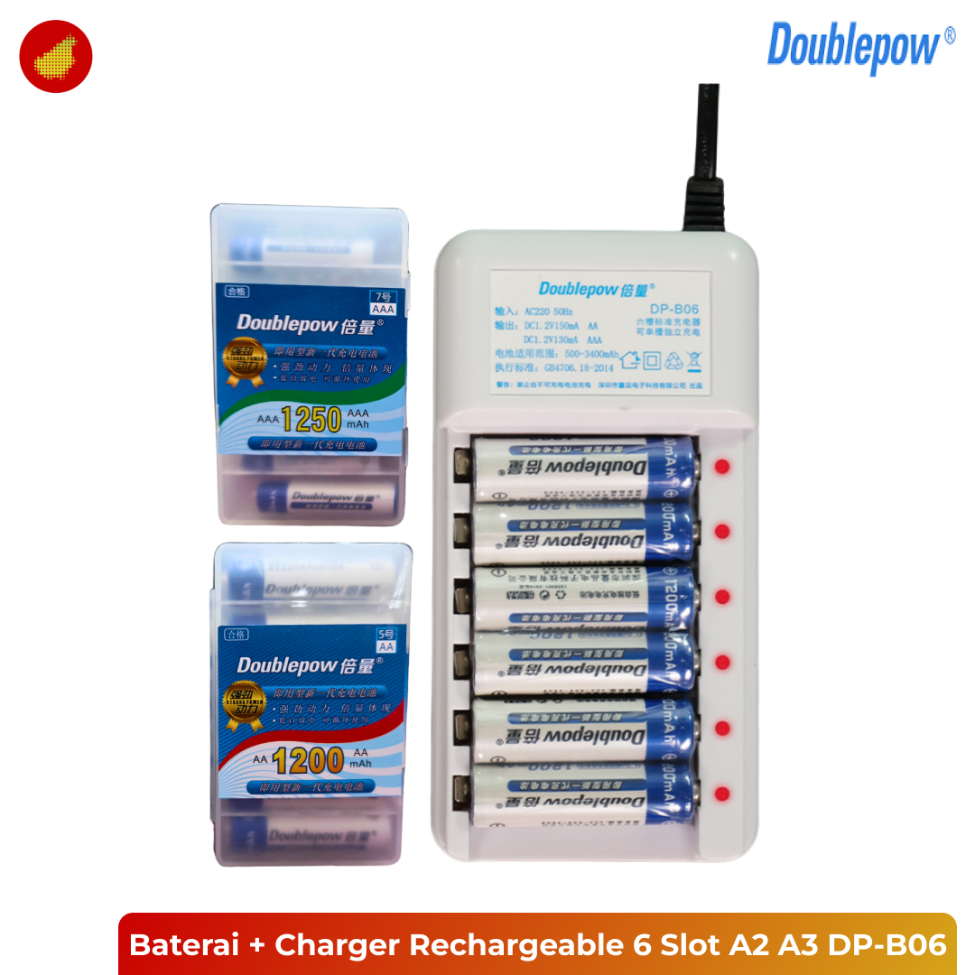 Doublepow Baterai AA 6 Pcs AAA 6 Pcs + Charger Rechargeable 6 Slot AA AAA - DP-B06