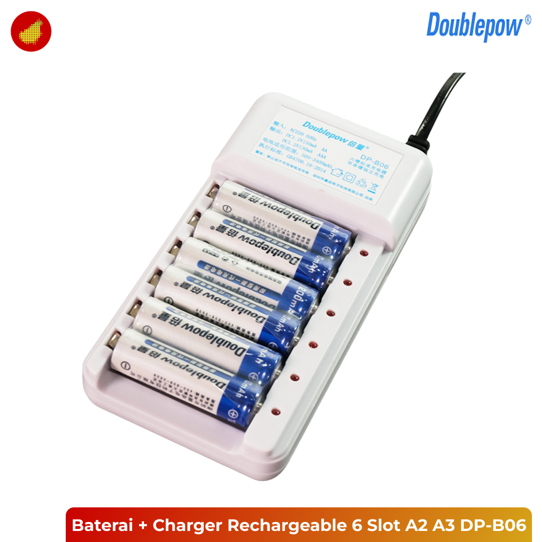 Doublepow Baterai AA 6 Pcs + Charger Rechargeable 6 Slot AA AAA - DP-B06