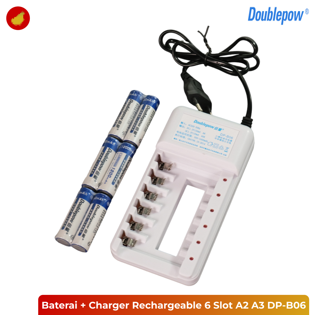 Doublepow Baterai AA 6 Pcs + Charger Rechargeable 6 Slot AA AAA - DP-B06