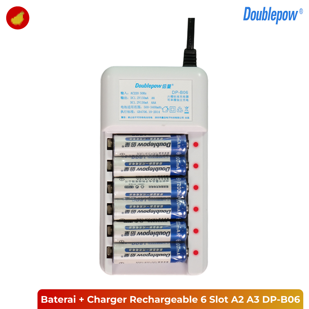 Doublepow Baterai AA 6 Pcs AAA 6 Pcs + Charger Rechargeable 6 Slot AA AAA - DP-B06