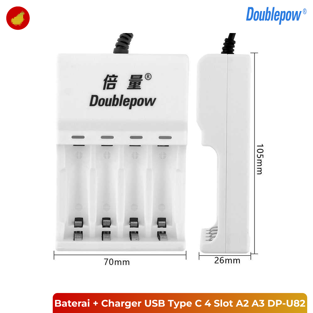 Doublepow Baterai AA 4 Pcs + Charger USB Type C Rechargeable 4 Slot AA AAA - DP-U82