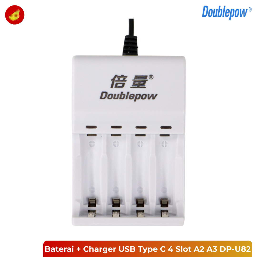 Doublepow Baterai AA 4 Pcs + Charger USB Type C Rechargeable 4 Slot AA AAA - DP-U82