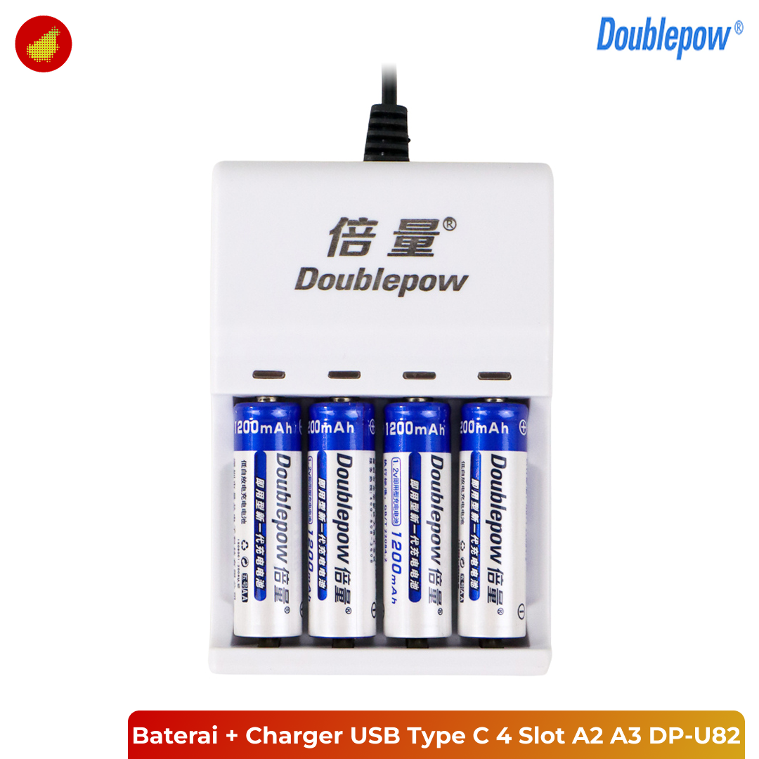 Doublepow Baterai AA 4 Pcs + Charger USB Type C Rechargeable 4 Slot AA AAA - DP-U82