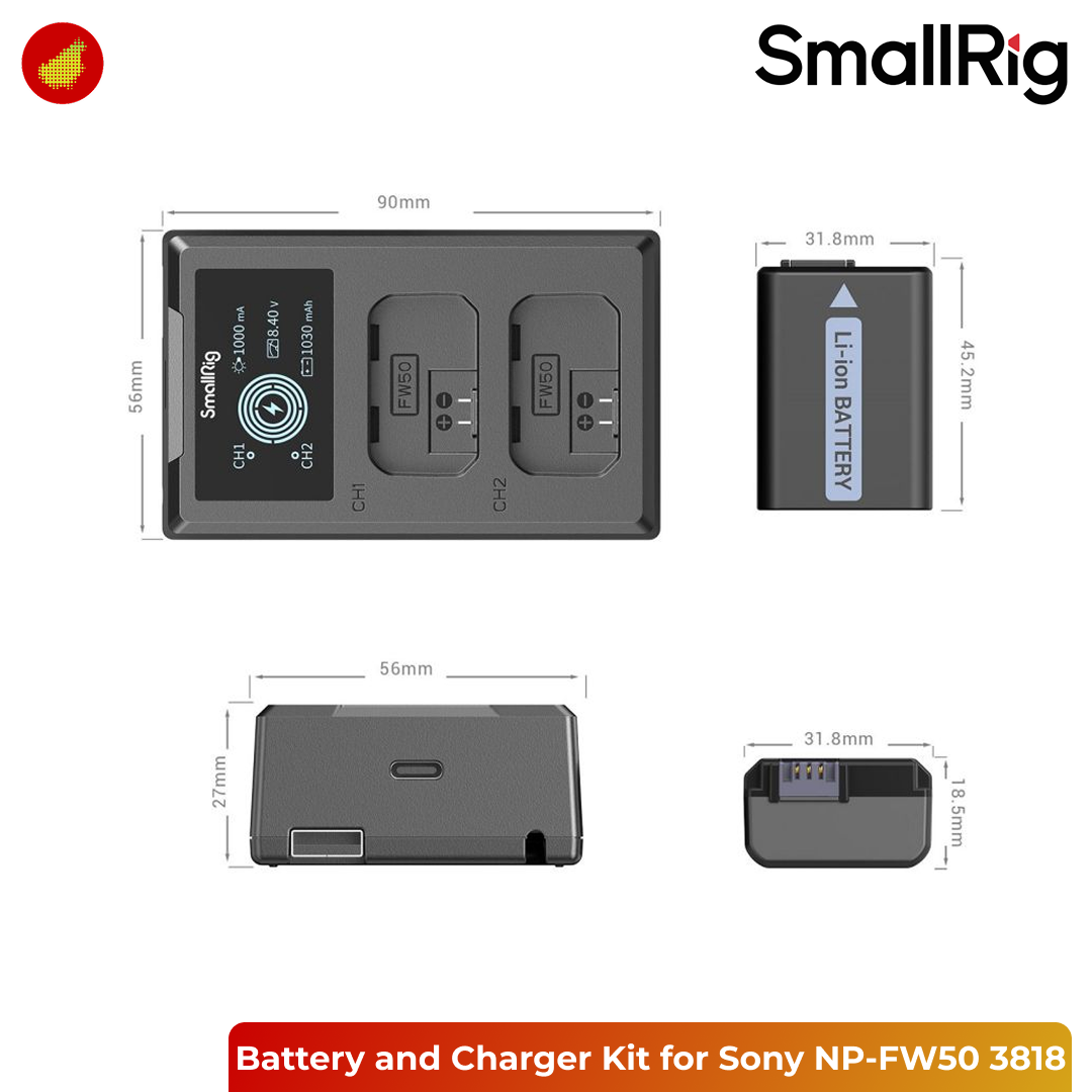 SmallRig Camera Battery and Charger Kit for Sony NP-FW50 - 3818