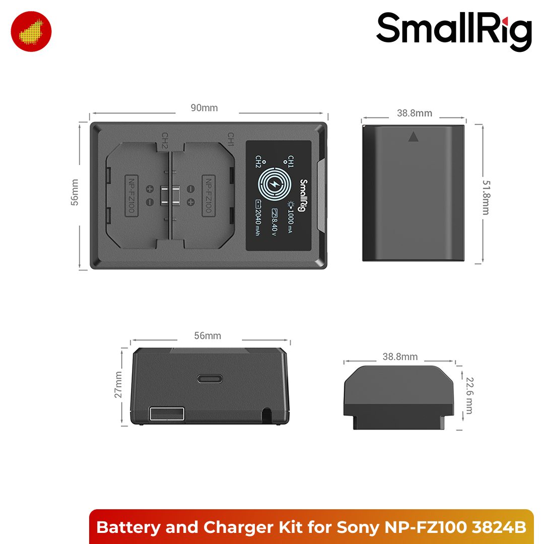 SmallRig Camera Battery and Charger Kit for Sony NP-FZ100 - 3824B