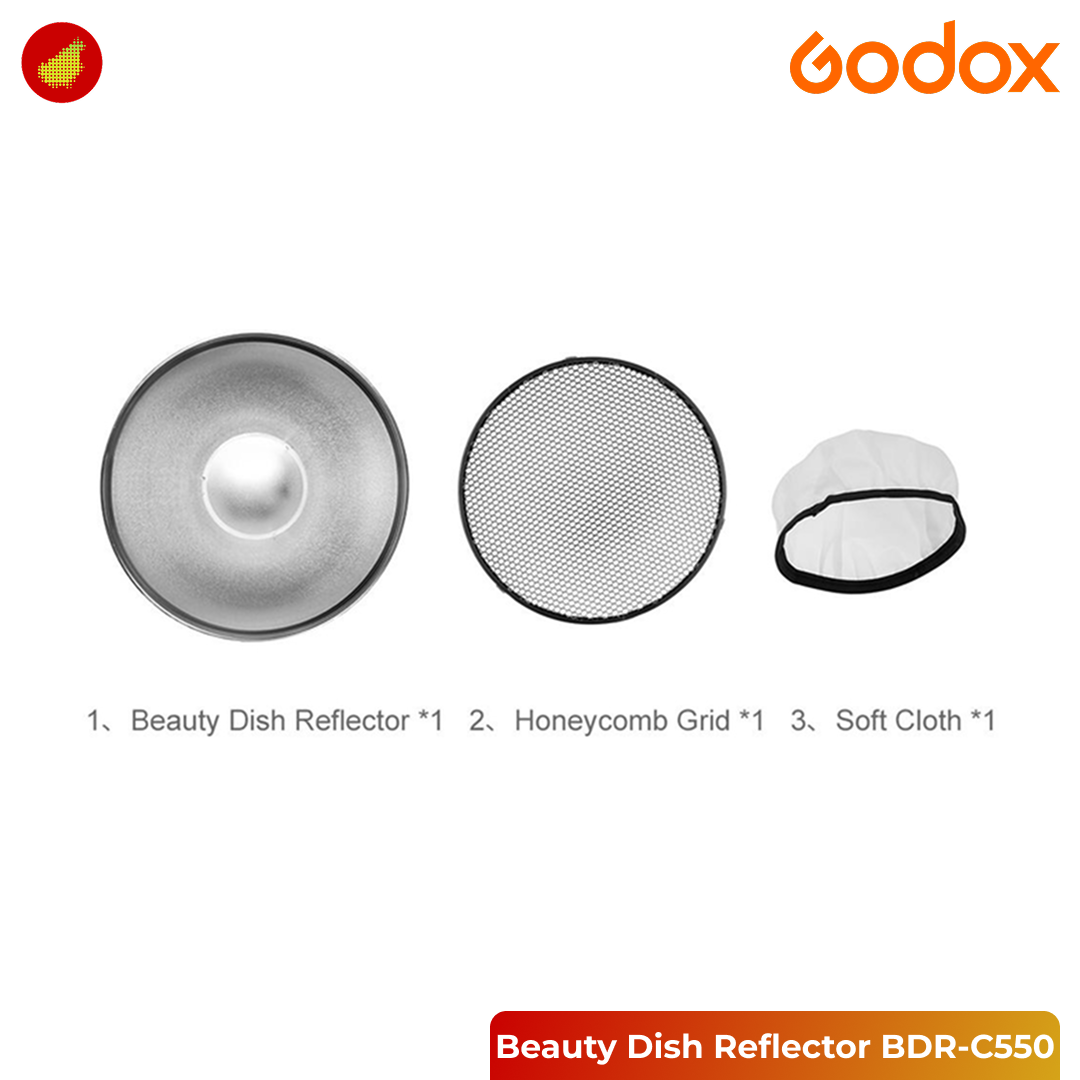 Godox Beauty Dish Reflector Silver 55cm BDR-C550 with Honeycomb Grid C-01
