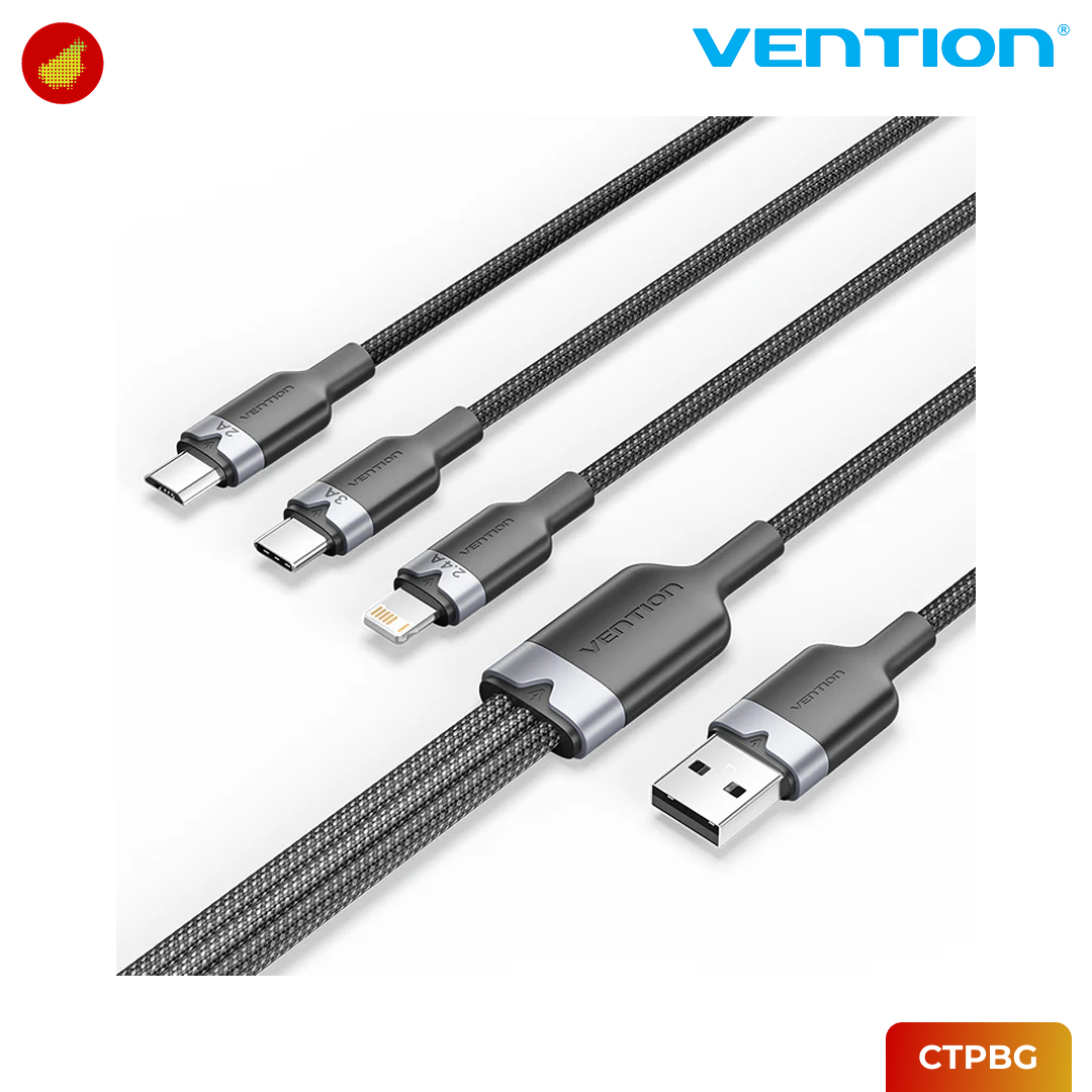 Vention USB 2.0 A Male to 3-in-1 USB-C & Lightning & Micro-B Male 3A Cable Aluminum Alloy Type