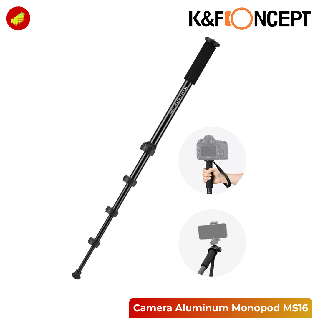 K&F Concept 63'' Camera Aluminum Monopod 5-Section Height with Metal Rubber Feet MS16 - KF09.138
