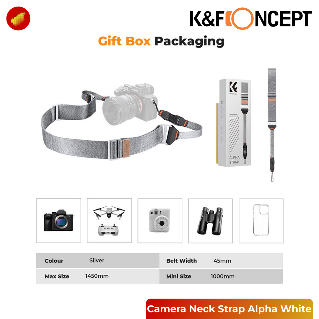 K&F Concept Camera Neck Strap with Quick Release Clip Alpha Strap - White 132 | Black 132V1