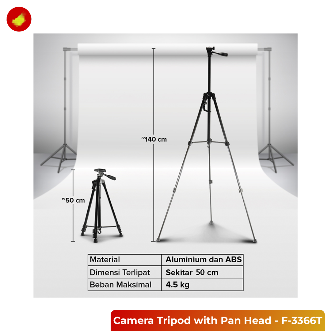 Professional Camera Tripod with Pan Head 360 Panoramic - F-3366T