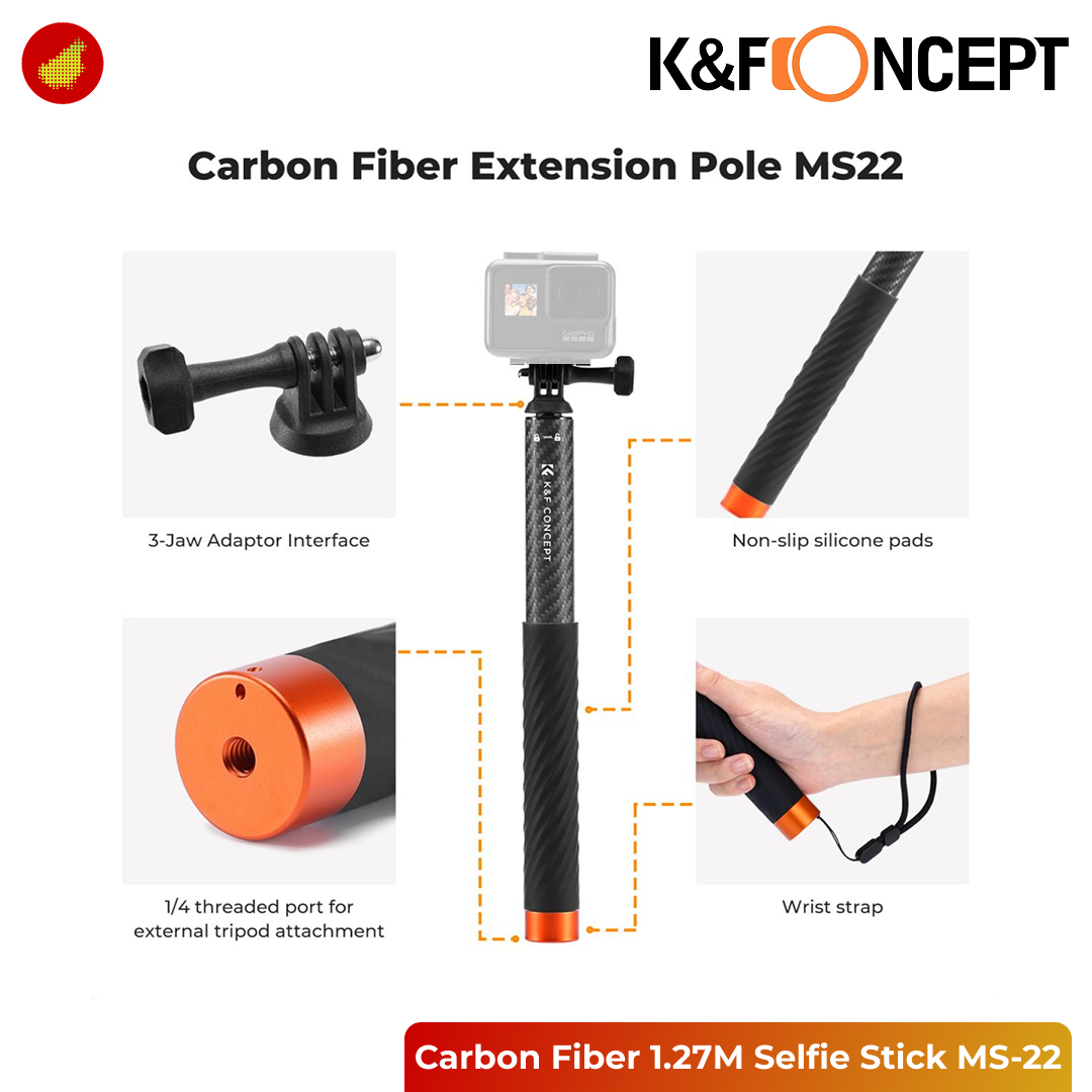 K&F Concept MS-22 Carbon Fiber 1.27M Invisible Selfie Stick - KF09.140