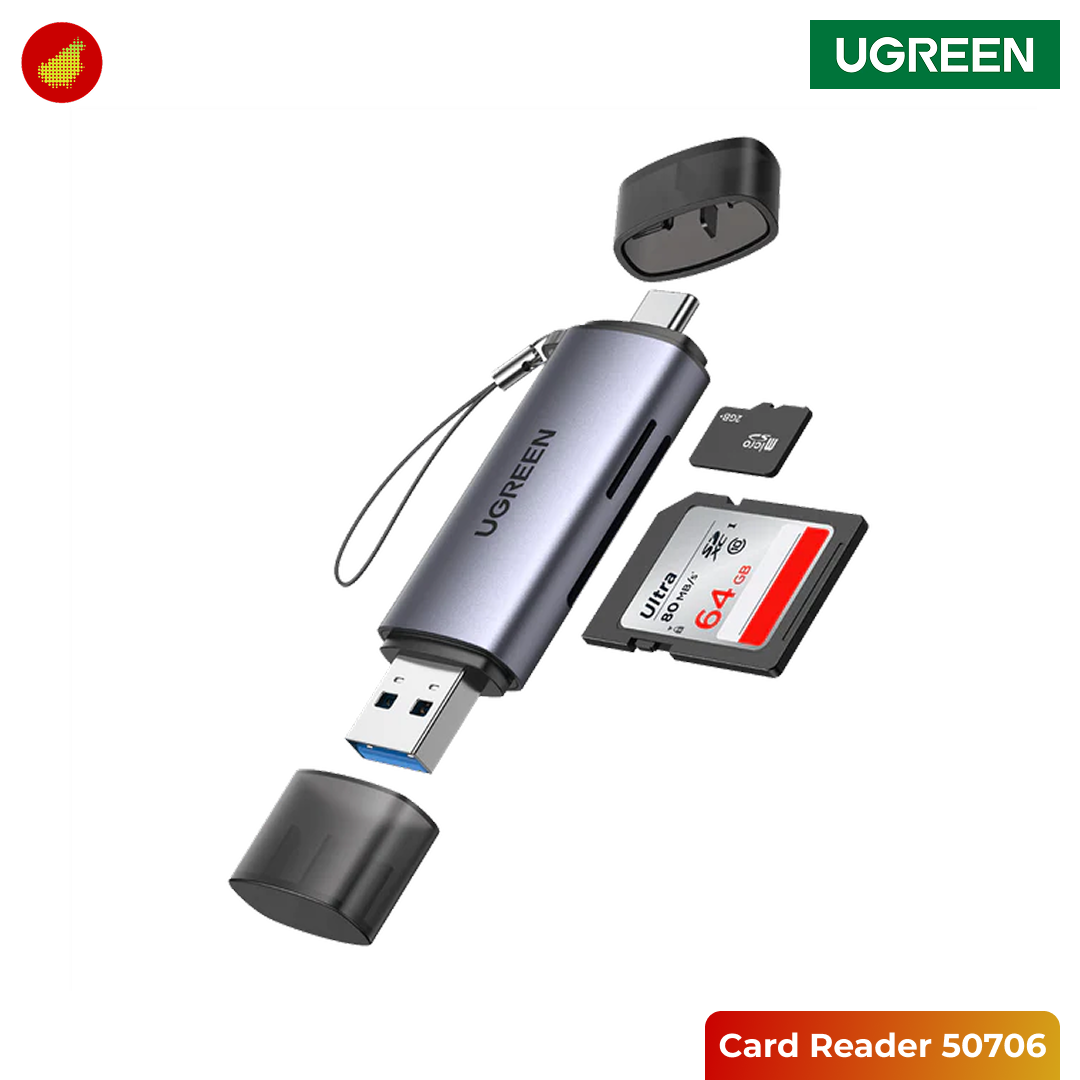 UGREEN 2-in-1 USB-A Male & USB-C Male OTG Card Reader