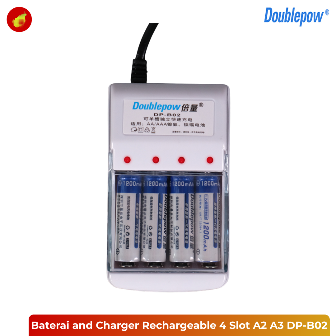 Doublepow Baterai AA 4 Pcs + Charger Rechargeable 4 Slot AA AAA - DP-B02