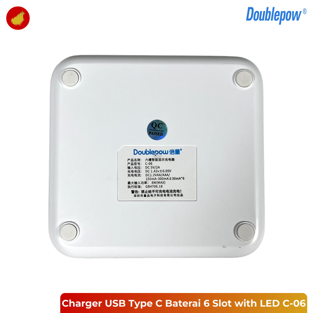 Doublepow Charger USB Type C Baterai Rechargeable 6 Slot AA AAA Ni-MH dan Ni-Cd with LED - C-06