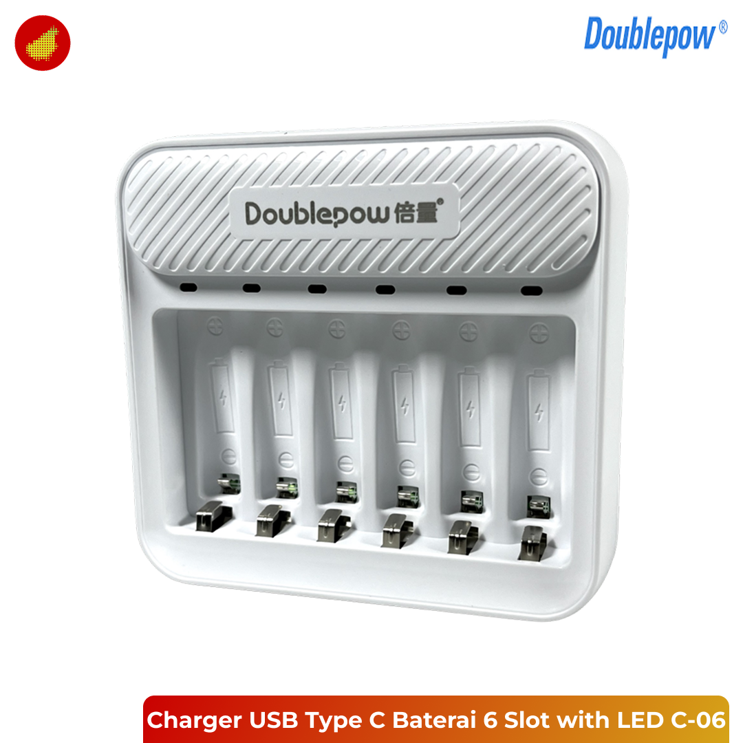 Doublepow Charger USB Type C Baterai Rechargeable 6 Slot AA AAA Ni-MH dan Ni-Cd with LED - C-06